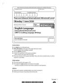 2026 Pearson Edexcel International A Level English Language UNIT 3&vert;WEN03&sol;01&vert;Question paper&vert;JUNE 2026