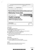 2026 Pearson Edexcel International A Level English Language UNIT 4&vert;WEN04&sol;01&vert;Question paper&vert;JUNE 2026