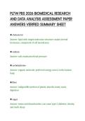 PLTW PBS 2026 BIOMEDICAL RESEARCH&NewLine;AND DATA ANALYSIS ASSESSMENT PAPER&NewLine;ANSWERS VERIFIED SUMMARY SHEET