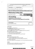 2026 Pearson Edexcel International A Level Accounting UNIT 2&vert;WAC12&sol;01&vert;Question paper&vert;JUNE 2026