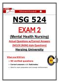 Herzing NSG 524 Exam 2 Mental Health Nursing &lpar;2026&rpar; Actual Questions & Verified Answers &vert; Guarantee Pass