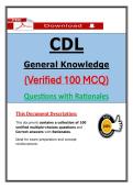 CDL General Knowledge Test &ndash; 100 Practice Questions & Verified Answers with Rationales