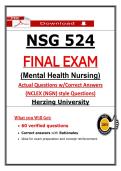 NSG 524 Final Exam &ndash; Herzing Mental Health Nursing &lpar;2026&rpar; Actual Questions & Verified Answers &lpar;A&plus; Guarantee&rpar;