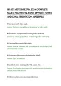 NR 601 MIDTERM EXAM 2026 COMPLETE&NewLine;FAMILY PRACTICE NURSING REVISION NOTES&NewLine;AND EXAM PREPARATION MATERIALS