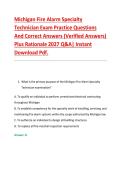 Michigan Fire Alarm Specialty &NewLine;Technician Exam Practice Questions &NewLine;And Correct Answers &lpar;Verified Answers&rpar; &NewLine;Plus Rationale 2027 Q&A&vert; Instant &NewLine;Download Pdf&period; 