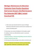 Michigan Maintenance & Alteration &NewLine;Contractor Exam Practice Questions &NewLine;And Correct Answers &lpar;Verified Answers&rpar; &NewLine;Plus Rationale 2027 Q&A&vert; Instant &NewLine;Download Pdf&period; 