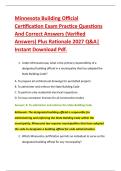 Minnesota Building Official &NewLine;Certification Exam Practice Questions &NewLine;And Correct Answers &lpar;Verified &NewLine;Answers&rpar; Plus Rationale 2027 Q&A&vert; &NewLine;Instant Download Pdf