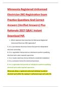 Minnesota Registered Unlicensed &NewLine;Electrician &lpar;RE&rpar; Registration Exam &NewLine;Practice Questions And Correct &NewLine;Answers &lpar;Verified Answers&rpar; Plus &NewLine;Rationale 2027 Q&A&vert; Instant &NewLine;Download Pdf&period; 