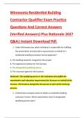 Minnesota Residential Building &NewLine;Contractor Qualifier Exam Practice &NewLine;Questions And Correct Answers &NewLine;&lpar;Verified Answers&rpar; Plus Rationale 2027 &NewLine;Q&A&vert; Instant Download Pdf&period;
