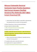 Missouri Statewide Electrical &NewLine;Contractor Exam Practice Questions &NewLine;And Correct Answers &lpar;Verified &NewLine;Answers&rpar; Plus Rationale 2027 Q&A&vert; &NewLine;Instant Download Pdf&period;
