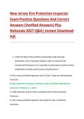 New Jersey Fire Protection Inspector &NewLine;Exam Practice Questions And Correct &NewLine;Answers &lpar;Verified Answers&rpar; Plus &NewLine;Rationale 2027 Q&A&vert; Instant Download &NewLine;Pdf&period; 