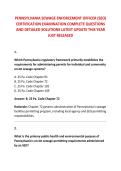 PENNSYLVANIA SEWAGE ENFORCEMENT OFFICER &lpar;SEO&rpar; &NewLine;CERTIFICATION EXAMINATION COMPLETE QUESTIONS &NewLine;AND DETAILED SOLUTIONS LATEST UPDATE THIS YEAR &NewLine;JUST RELEASED