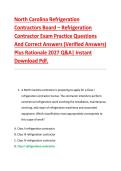 North Carolina Refrigeration &NewLine;Contractors Board &ndash; Refrigeration &NewLine;Contractor Exam Practice Questions &NewLine;And Correct Answers &lpar;Verified Answers&rpar; &NewLine;Plus Rationale 2027 Q&A&vert; Instant &NewLine;Download Pdf&period;