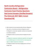 Bundle for North Carolina Refrigeration Contractors Board &ndash; Refrigeration Contractor Exam Practice Questions And Correct Answers &lpar;Verified Answers&rpar; Plus Rationale 2027 Q&A&vert; Instant Download Pdf&period;