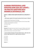 ALABAMA PROFESSIONAL LAND SURVEYOR EXAM 2026-2027 UPDATE 100 PRACTICE QUESTIONS WITH ANSWERS & RATIONALES &vert; PDF