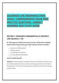 COLORADO LIFE INSURANCE FINAL &NewLine;EXAM &vert; COMPREHENSIVE EXAM PREP&comma; &NewLine;PRACTICE QUESTIONS&comma; CORRECT &NewLine;ANSWERS AND STUDY GUIDE