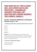 FINAL EXAM&colon; NR 574 &sol; NR574 &lpar;LATEST &NewLine;2025 &sol; 2026 UPDATE&rpar; ACUTE CARE &NewLine;PRACTICUM I &ndash; CHAMBERLAIN &NewLine;UNIVERSITY TEST BANK &vert; 450 &NewLine;QUESTIONS WITH VERIFIED ANSWERS &vert; &NewLine;100&percnt; CORRECT &vert; GRADE A&plus; 