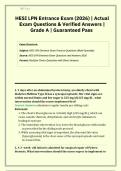 HESI LPN Entrance Exam Questions and Answers Graded A&plus; 