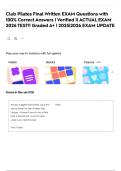 Club Pilates Final Written EXAM Questions with 100&percnt; Correct Answers &vert; Verified &vert;&vert; ACTUAL EXAM 2026 TEST&excl;&excl; Graded A&plus; &vert; 2025&vert;2026 EXAM UPDATE