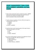 SPORT MANAGEMENT FINAL EXAM WITH CORRECT ANSWERS&period;&sol;ACTUAL EXAMS &sol;GRADED A&plus;