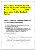 COA - Certified Ophthalmic Assistant &NewLine;Newest Prep Test Bank 1 with 400 Latest &NewLine;Questions and Correct Answers