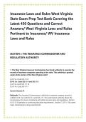 Insurance Laws and Rules West Virginia &NewLine;State Exam Prep Test Bank Covering the &NewLine;Latest 450 Questions and Correct &NewLine;Answers