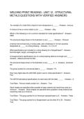 WELDING PRINT READING - UNIT 12 - STRUCTURAL &NewLine;METALS QUESTIONS WITH VERIFIED ANSWERS 