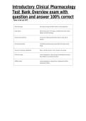 Introductory Clinical Pharmacology Test Bank Overview exam with question and answer 100&percnt; correct