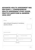 ADVANCED HEALTH ASSESSMENT NSG 500 EXAM 3 &vert; COMPREHENSIVE HEALTH ASSESSMENT STUDY GUIDE&comma; PRACTICE QUESTIONS & ANSWERS 2026&sol;2027