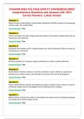 HVSAWB HIGH VOLTAGE SAFETY AWARENESS BRIEF&NewLine;comprehensive Questions and Answers with 100&percnt;&NewLine;Correct Answers &vert; Latest Version