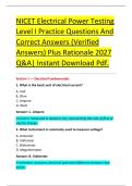 NICET Electrical Power Testing &NewLine;Level I Practice Questions And &NewLine;Correct Answers &lpar;Verified &NewLine;Answers&rpar; Plus Rationale 2027 &NewLine;Q&A&vert; Instant Download Pdf&period;