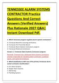 TENNESSEE ALARM SYSTEMS &NewLine;CONTRACTOR Practice &NewLine;Questions And Correct &NewLine;Answers &lpar;Verified Answers&rpar; &NewLine;Plus Rationale 2027 Q&A&vert; &NewLine;Instant Download Pdf&period;