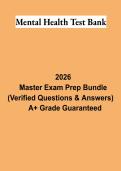 Mental Health Test Bank Exam Study Guide PDF &vert; Psychiatric Nursing Practice Questions&comma; Answers & Exam Review 2026