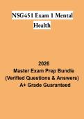 NSG451 Exam 1 Mental Health PDF &vert; Mental Health Nursing Study Guide&comma; Practice Questions & Exam Review 2026