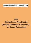 Mental Health 2 Final Test PDF &vert; Mental Health Nursing Study Guide&comma; Practice Questions & Final Exam Review 2026