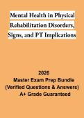 Mental Health in Physical Rehabilitation Disorders&comma; Signs & PT Implications Exam 2 PDF &vert; Study Guide&comma; Practice Questions & Exam Review 2026