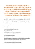 ISO 28000 Supply Chain Security Management Systems Lead Auditor Certification Practice Examination Questions And Correct Answers &lpar;Verified Answers&rpar; Plus Rationales 2026 Q&A &vert; Instant Download Pdf
