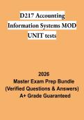 D217 Accounting Information Systems MOD Unit Tests PDF &vert; WGU D217 Study Guide&comma; Practice Questions & Exam Review 2026