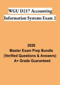 WGU D217 Accounting Information Systems Exam 2 PDF &vert; AIS Study Guide&comma; Practice Questions & Exam Review 2026