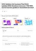 XCEL Solutions Life Insurance Final EXAM &lpar;updated 2026&rpar; Questions & Answers &vert; With 100&percnt; Correct Answers graded A&plus; Guaranteed Success&excl;&excl;