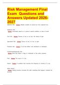 Risk Management Final Exam Questions and Answers Updated 2026