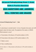 Advanced Pathophysiology Exam 1&colon; Study &NewLine;Guide & Practice Questions &NewLine;2026 QUESTIONS AND  ANSWERS &NewLine;WELL VERIFIED AND GRADED