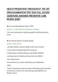 HEALTH PROMOTION THROUGHOUT THE LIFE&NewLine;SPAN EXAMINATION TEST 2026 FULL SOLVED&NewLine;QUESTIONS ANSWERS PREVENTIVE CARE&NewLine;REVIEW SHEET&NewLine;