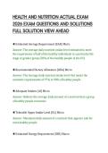 HEALTH AND NUTRITION ACTUAL EXAM&NewLine;2026 EXAM QUESTIONS AND SOLUTIONS&NewLine;FULL SOLUTION VIEW AHEAD&NewLine;