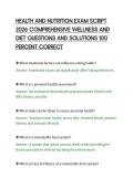 HEALTH AND NUTRITION EXAM SCRIPT&NewLine;2026 COMPREHENSIVE WELLNESS AND&NewLine;DIET QUESTIONS AND SOLUTIONS 100&NewLine;PERCENT CORRECT