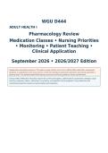 WGU D444 Adult Health I Pharmacology Review &vert; 46 Drug Classes&comma; Nursing Priorities&comma; Patient Teaching &plus; 30 Practice Questions &vert; 2026&sol;2027