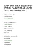 FLORIDA CIVICS LITERACY REAL EXAM 4 TEST&NewLine;PAPER 2026 FULL QUESTIONS AND ANSWERS&NewLine;VERIFIED STUDY GUIDE FINAL PREP&NewLine;