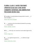 FLORIDA CLASS C WATER TREATMENT&NewLine;OPERATOR EXAM 600 CORE WATER&NewLine;CHEMISTRY&comma; FILTRATION&comma; AND DISINFECTION&NewLine;PROCESSES REVIEW 2026&NewLine;
