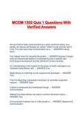 MCOM 1300 Quiz 1 Questions With Verified Answers