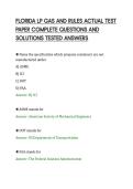 FLORIDA LP GAS AND RULES ACTUAL TEST&NewLine;PAPER COMPLETE QUESTIONS AND&NewLine;SOLUTIONS TESTED ANSWERS&NewLine;